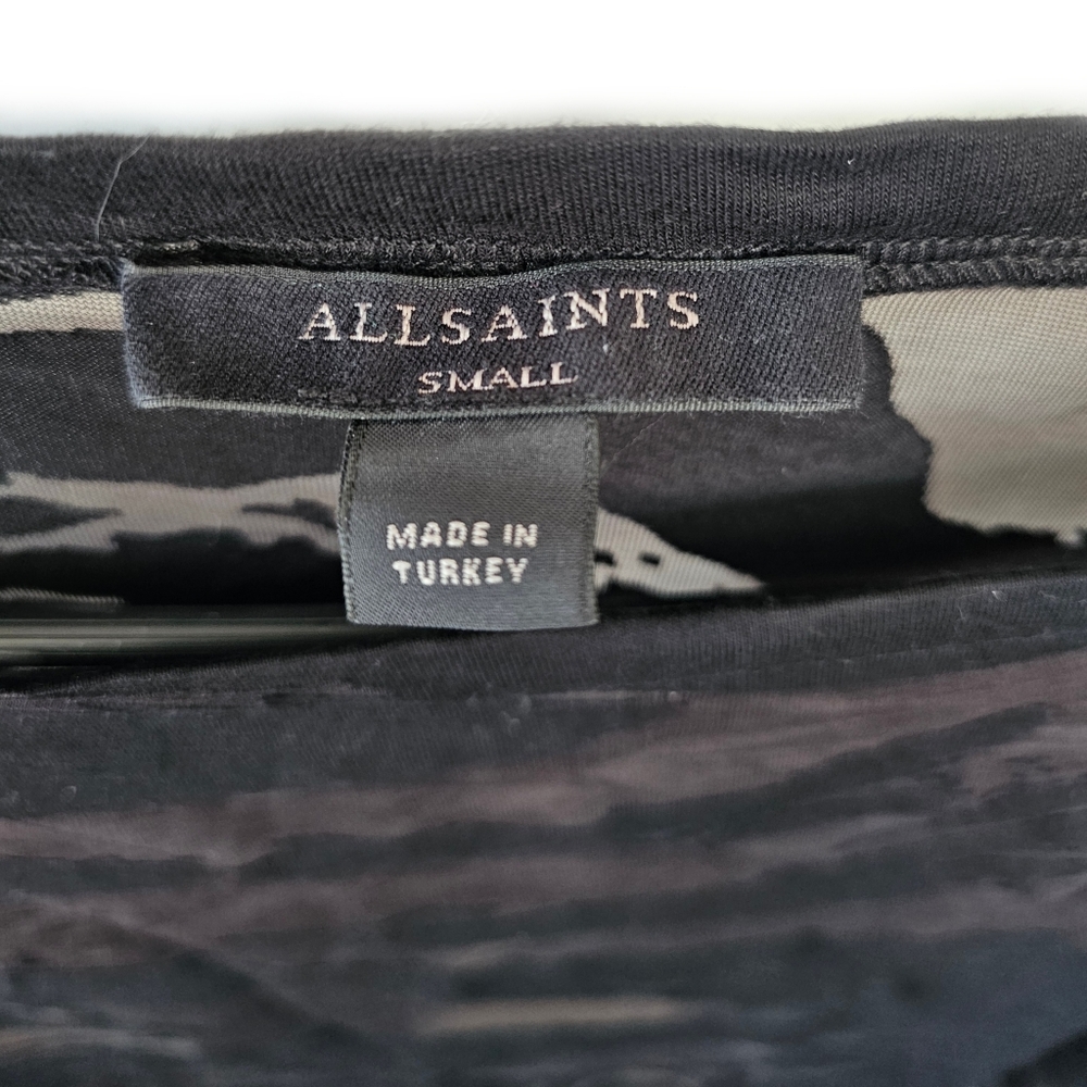 All Saints Black & Gray Sheer Long Sleeve Tee - Picture 3 of 3